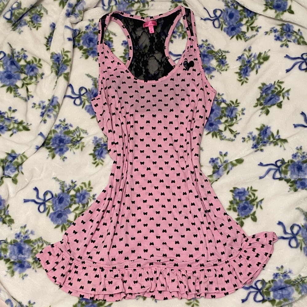 Betsey Johnson Pink Sleeveless Dress with Black Bow Pattern